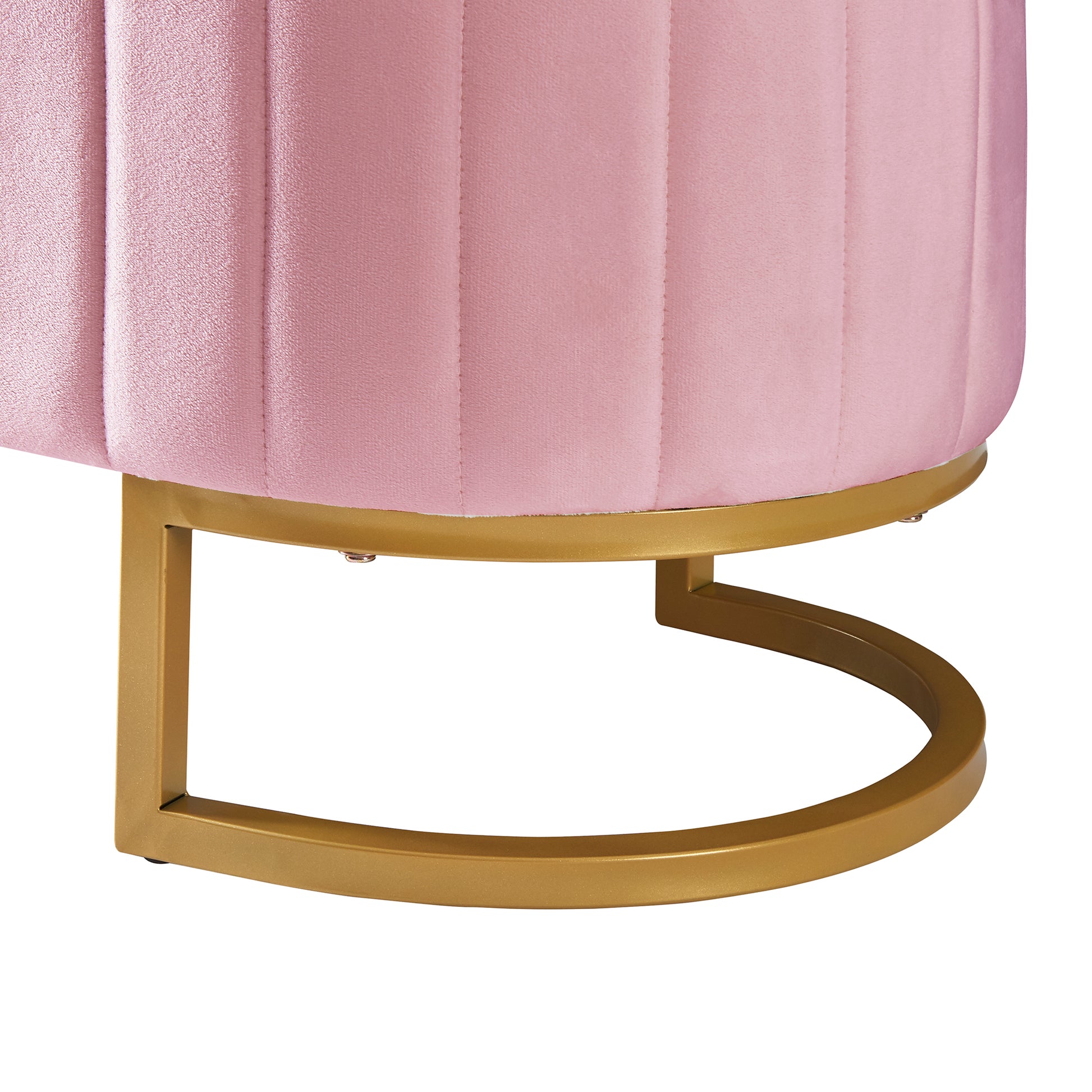 Pink velvet stool with channel tufting and gold metal base