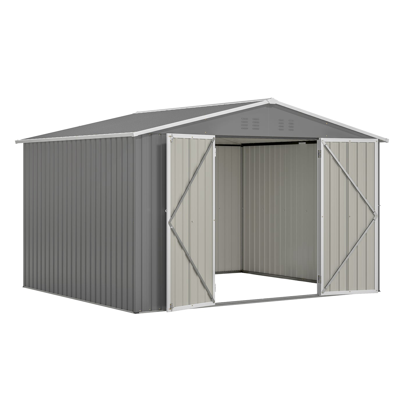 Galvanized steel storage shed with double doors ideal for garden tools