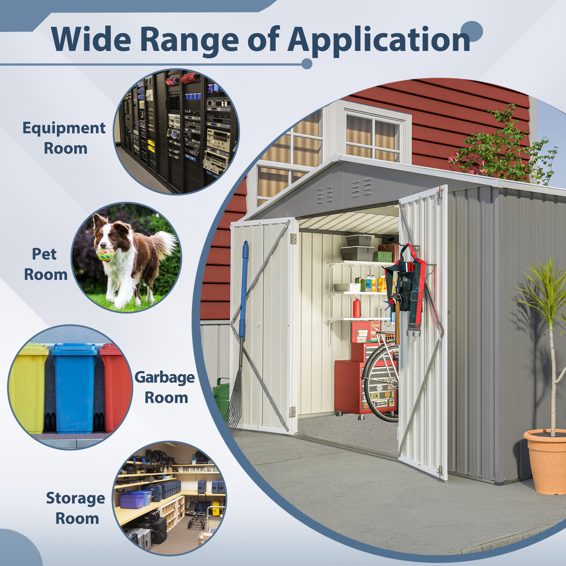 Collapsible shed with a red exterior and gray panels ideal for garden storage