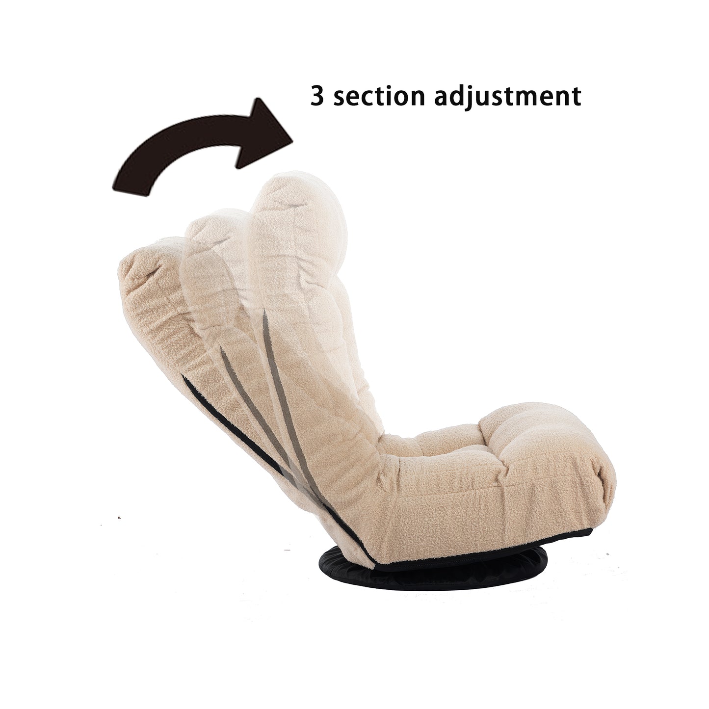 Cream swivel floor chair with plush fabric and threesection adjustable back for optimal comfort