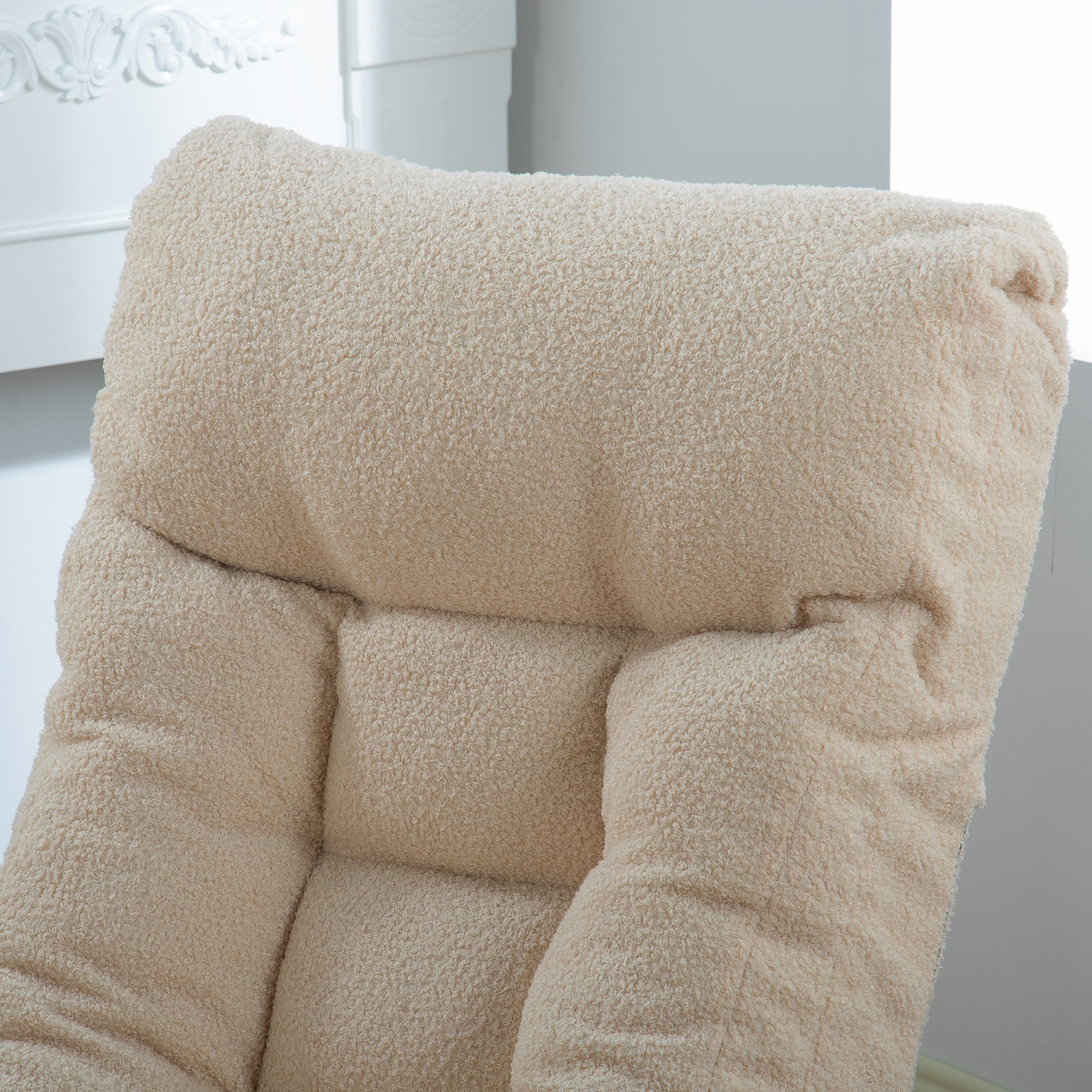 Creamy boucle fabric armchair cushion with tufted detailing for comfort