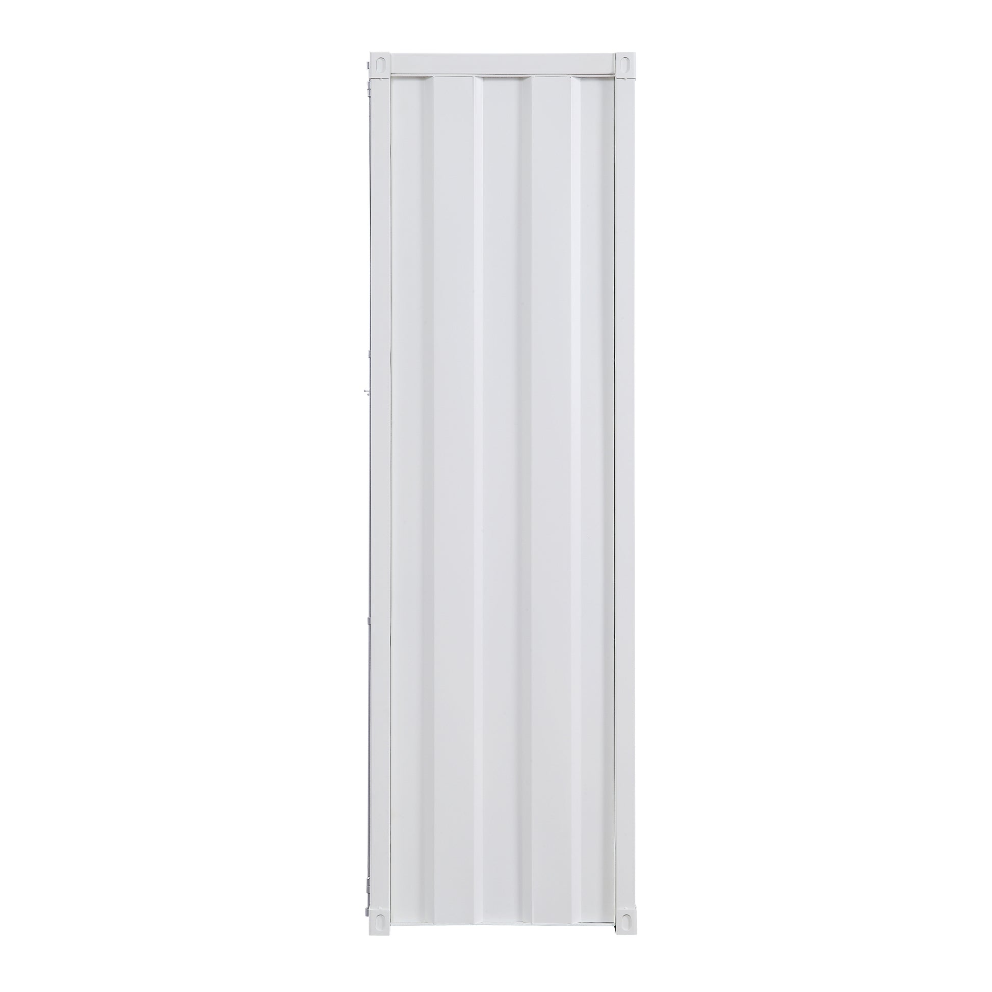 Modern white metal storage cabinet with ribbed door ideal for home organization