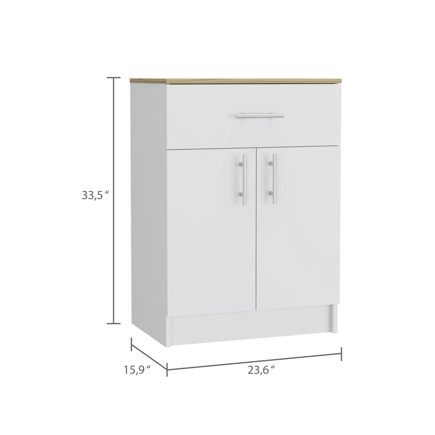 White twodoor cabinet with a single drawer and woodeffect top Modern storage furniture