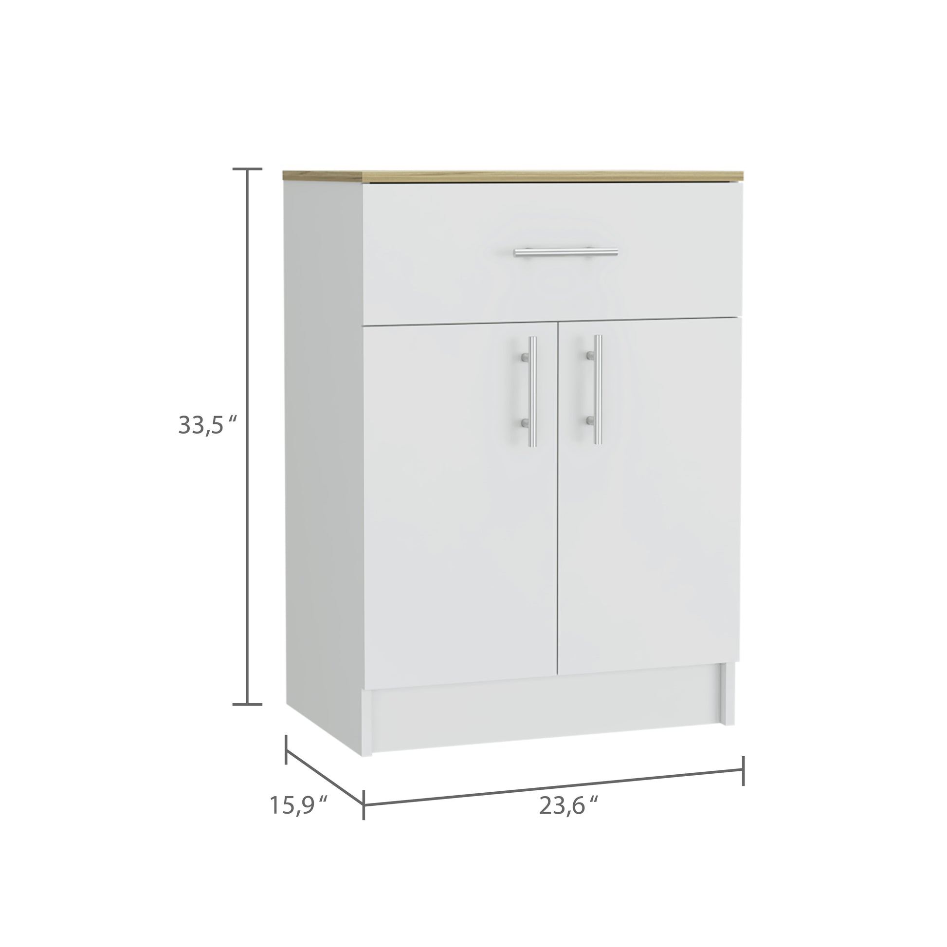 White twodoor cabinet with a single drawer and woodeffect top Modern storage furniture