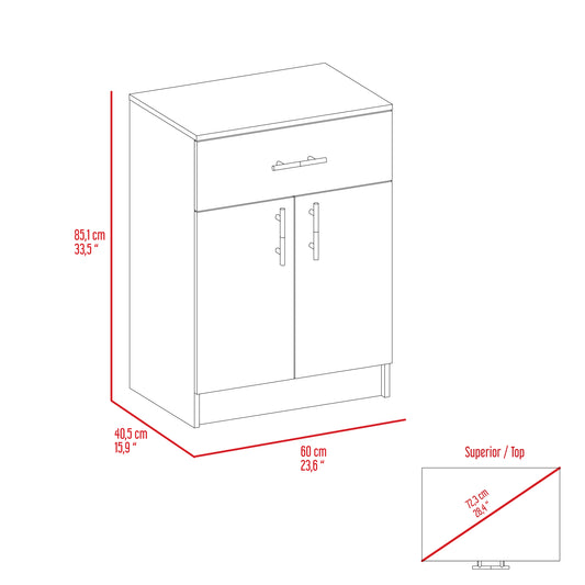 Modern white cabinet with one drawer and two doors cm wide for home storage