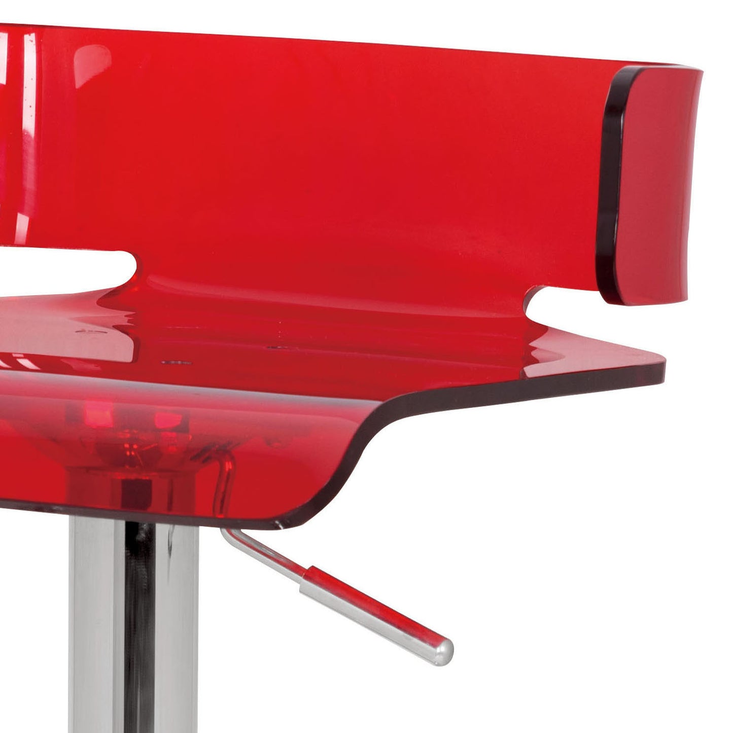 Translucent red acrylic bar stool with chrome gas lift lever