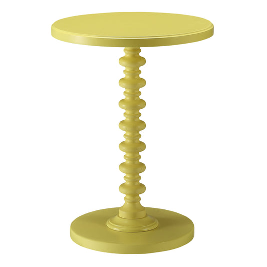 Yellow pedestal side table with a decorative turned spindle base