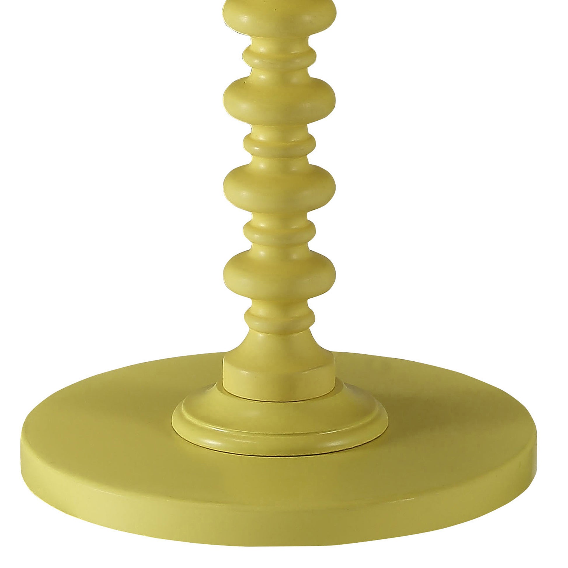 Yellow carved wood table base with decorative turned spindle design