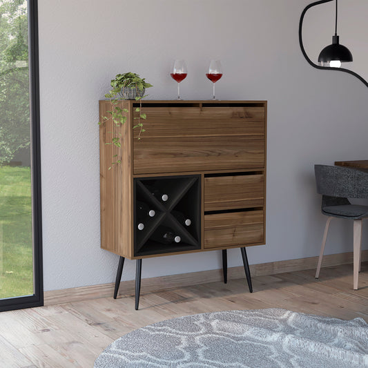 Modern wood bar cabinet with wine rack and drawers