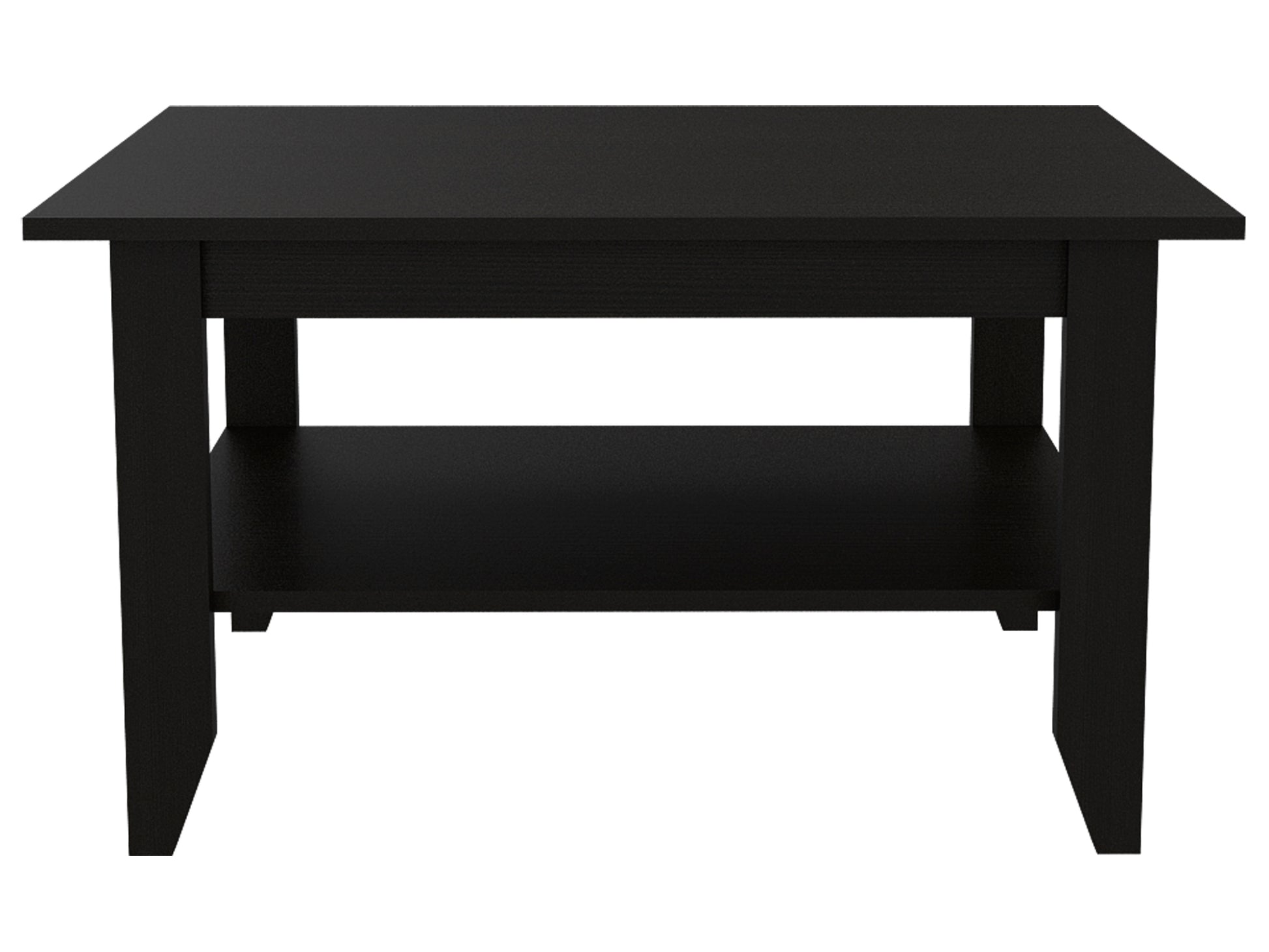 Black contemporary coffee table with lower shelf