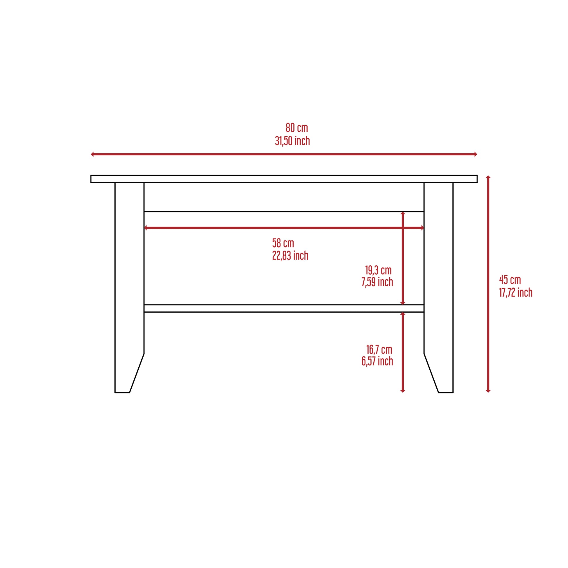 Blueprint sketch of a wooden coffee table with dimensions highlighted