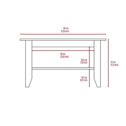 Blueprint sketch of a wooden coffee table with dimensions highlighted