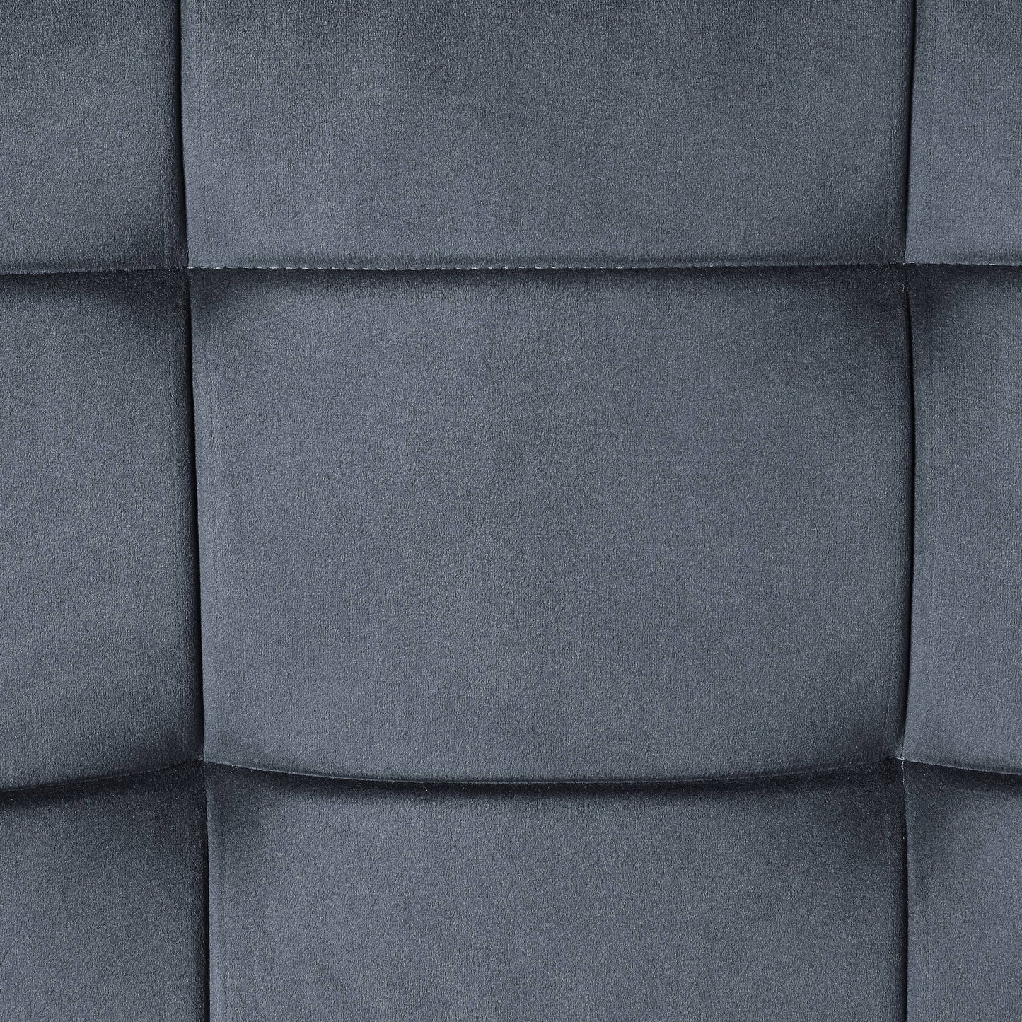 Dark grey velvet upholstery fabric with diamond tufting and stitching details