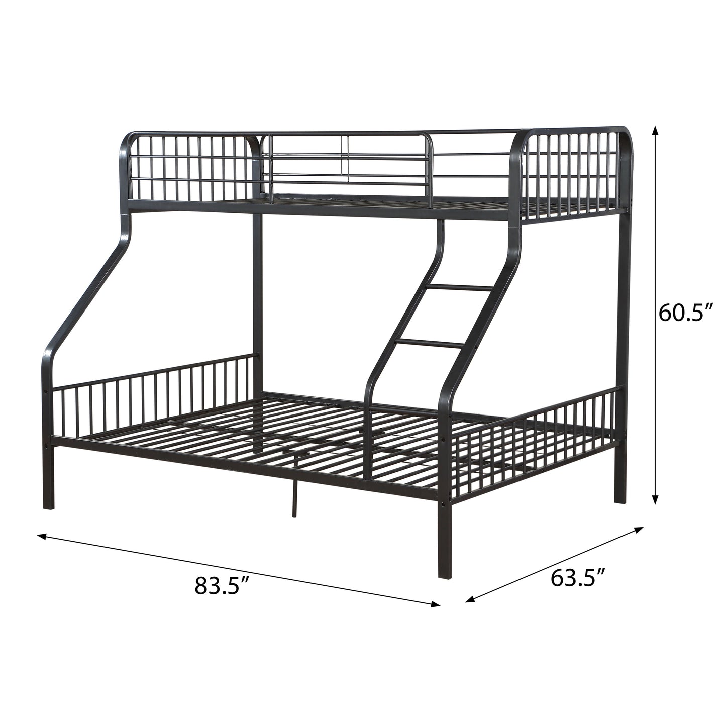Durable black metal twinovertwin bunk bed with integrated ladder and safety rails