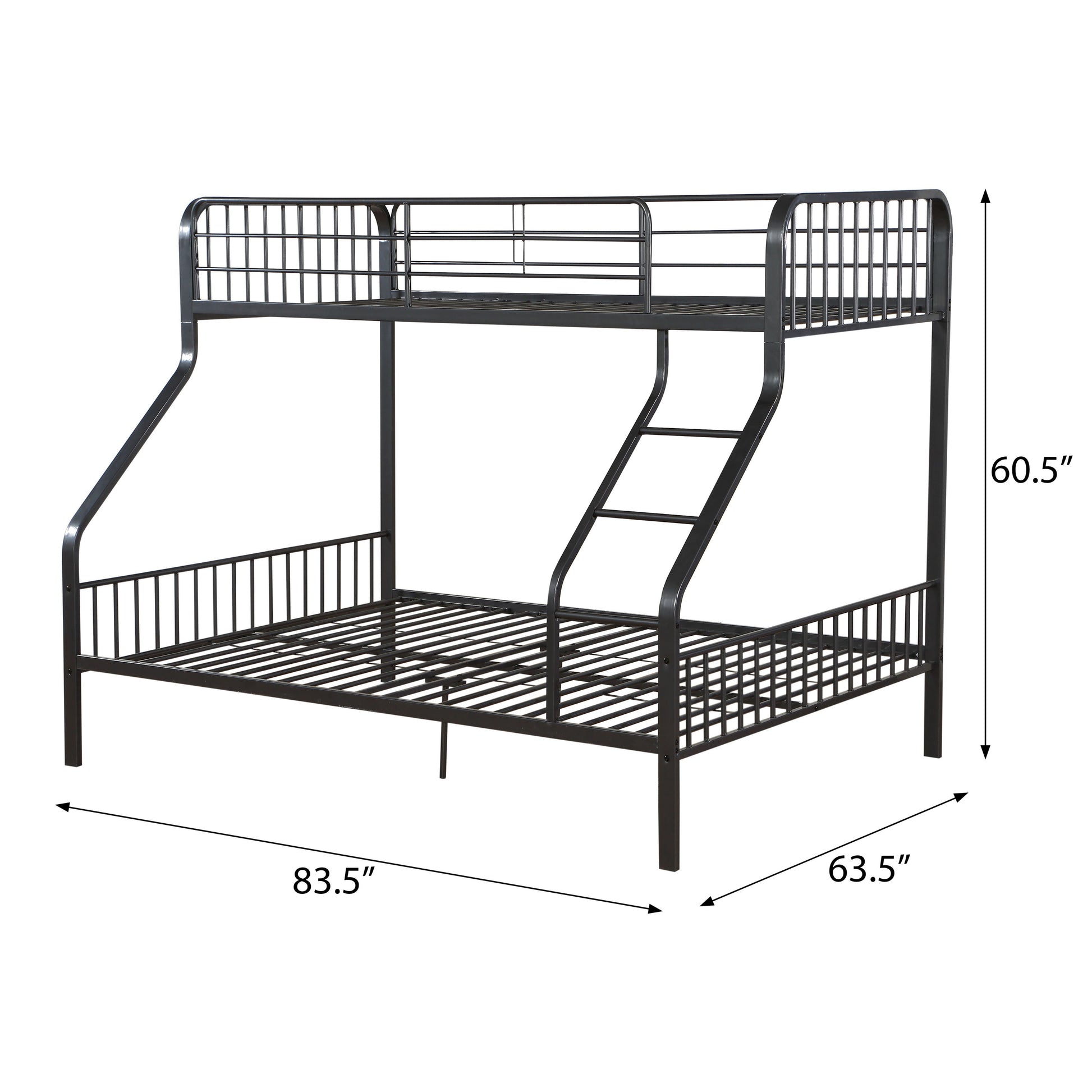 Durable black metal twinovertwin bunk bed with integrated ladder and safety rails