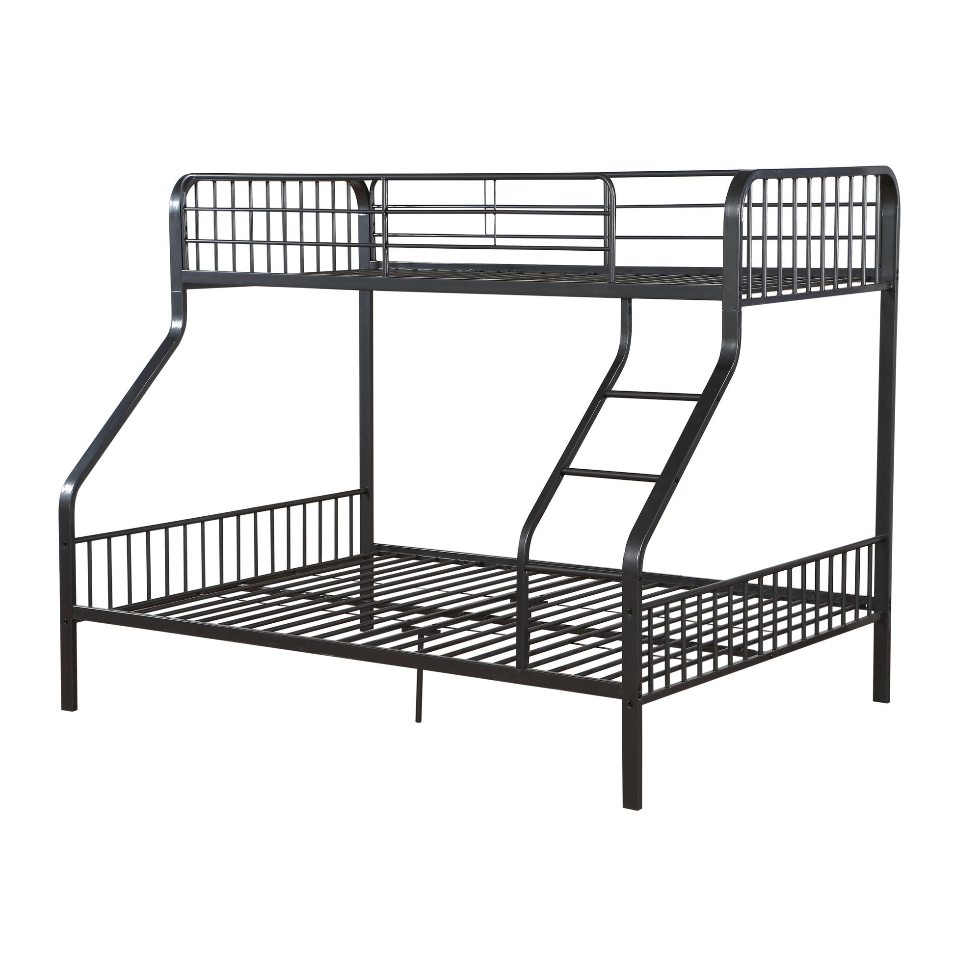 Black metal twinovertwin bunk bed with ladder and safety rails