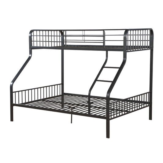 Black metal twinovertwin bunk bed with ladder and safety rails