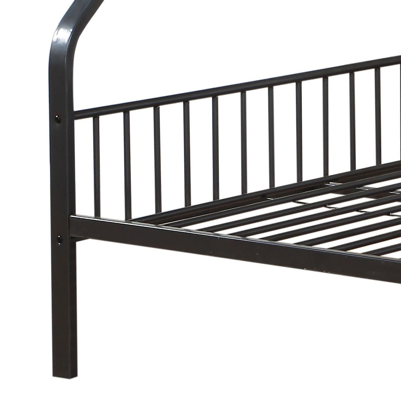 Black metal twin bed frame with slatted support