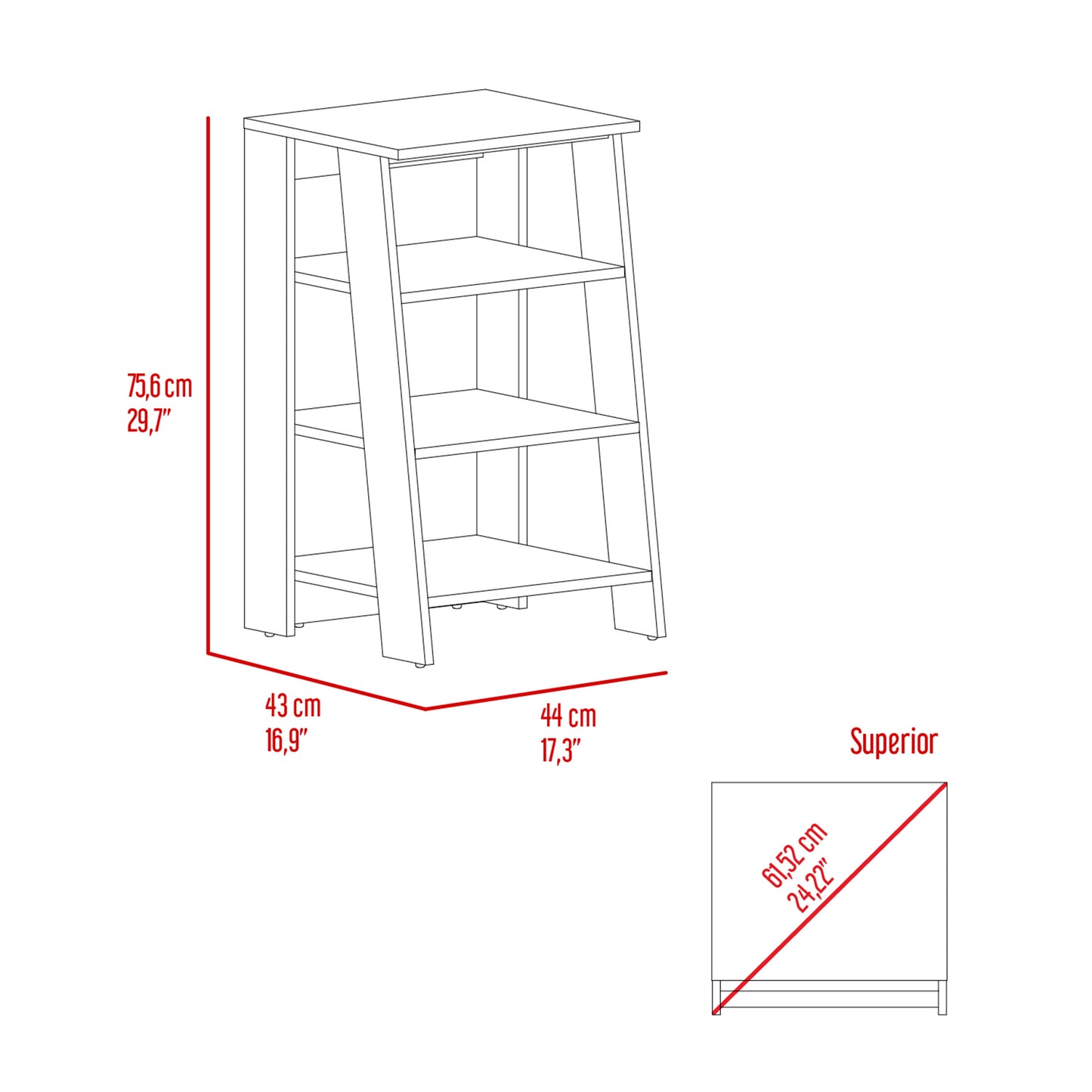 Wooden shelf unit with three open shelves  cm height ideal for home storage