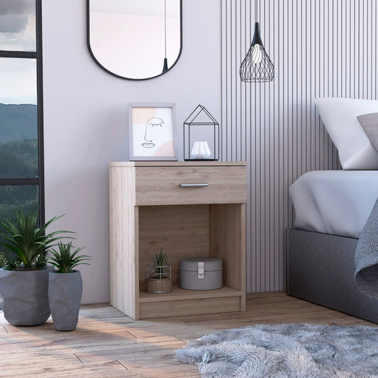 Wooden bedside table with one drawer and open shelf ideal for modern bedrooms