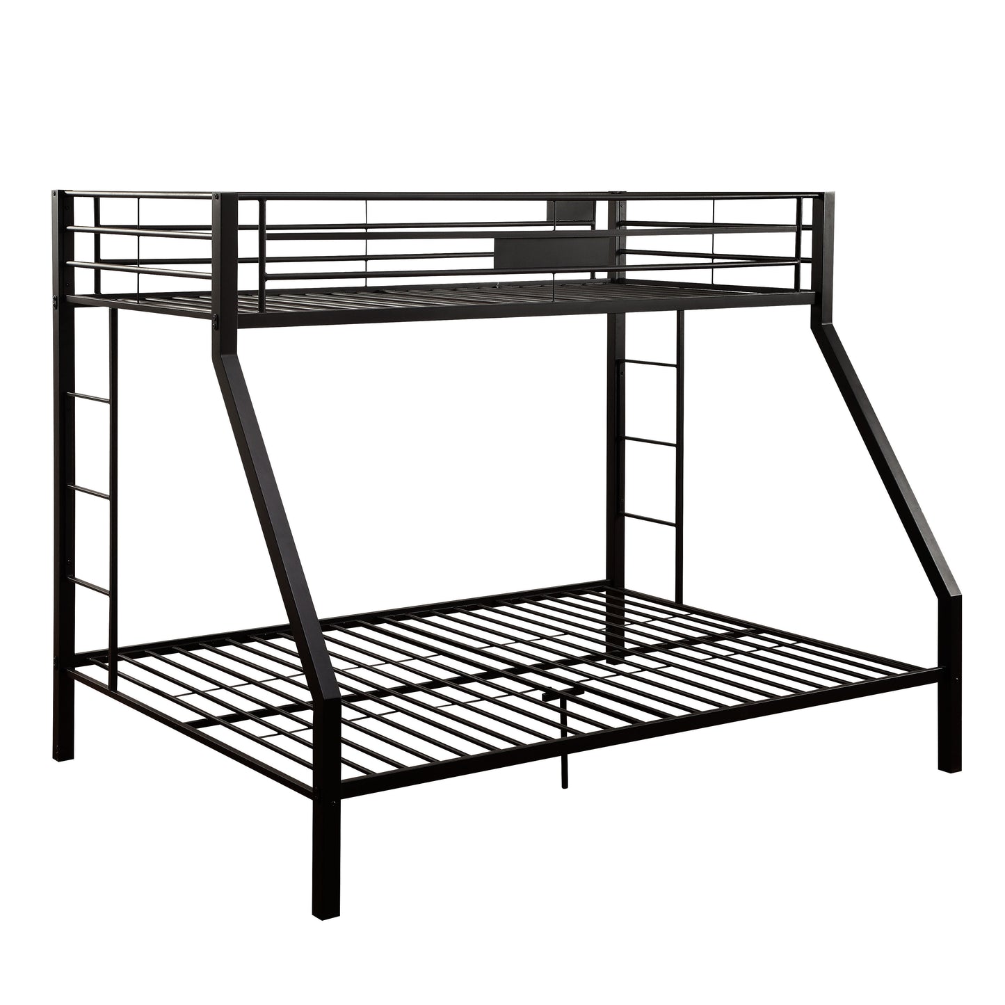 Black metal twin over twin bunk bed with integrated ladder
