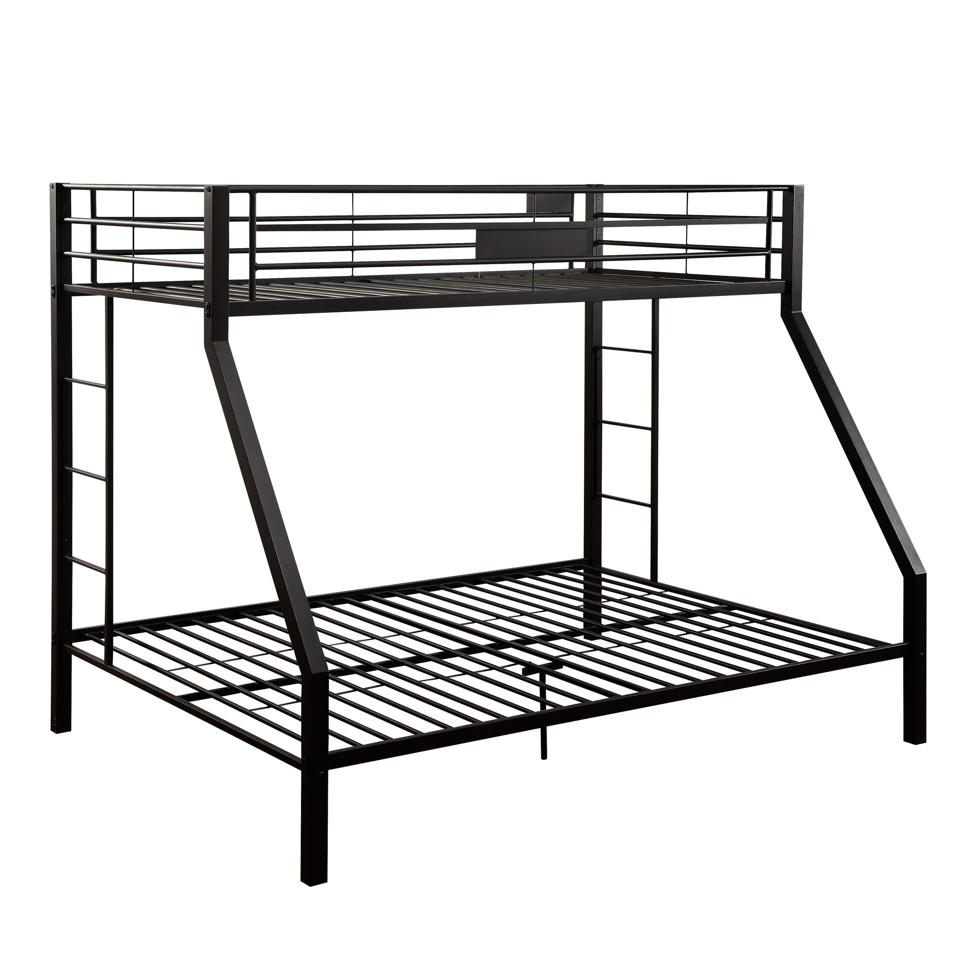 Black metal twin over twin bunk bed with integrated ladder