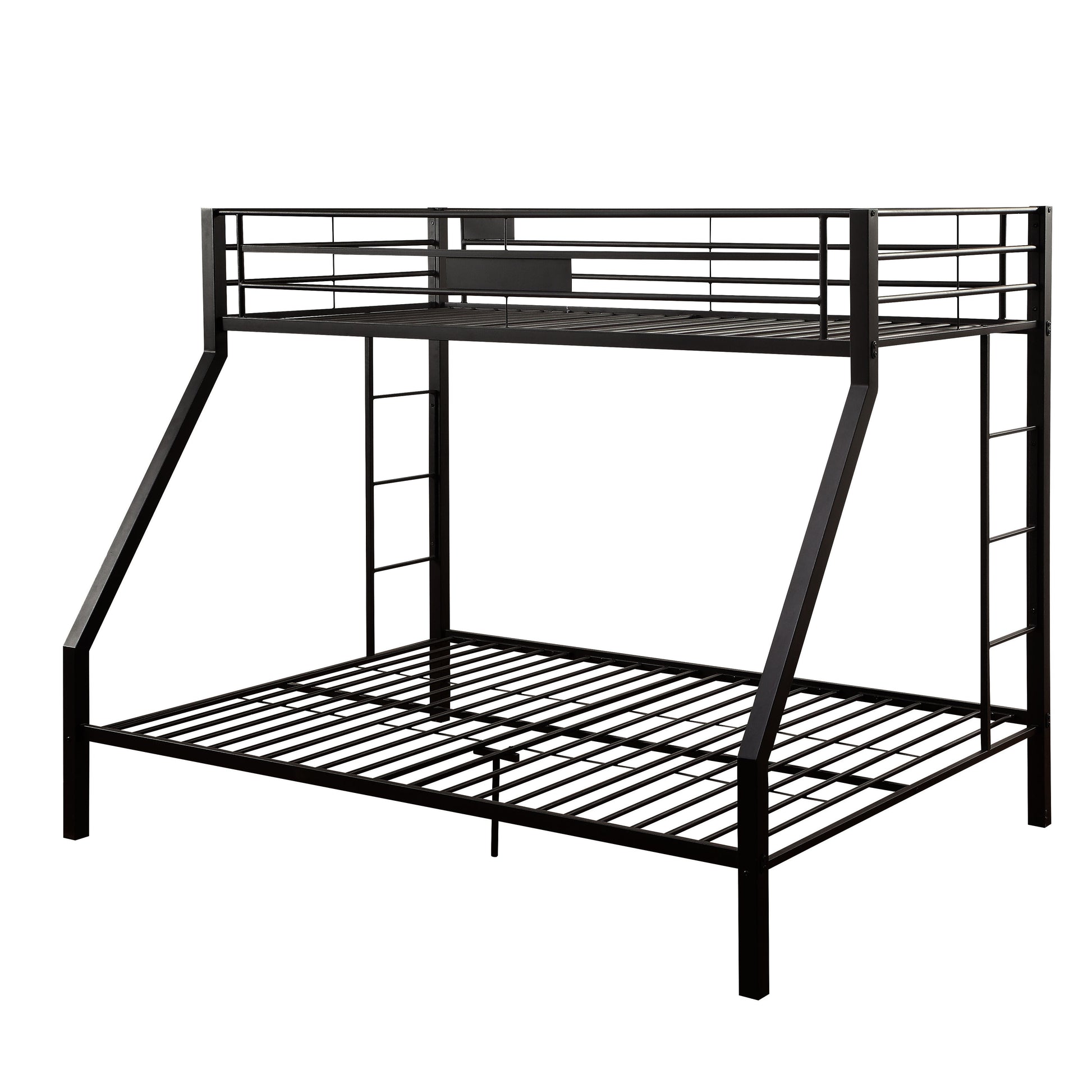 Black metal bunk bed frame with ladder for childrens bedroom