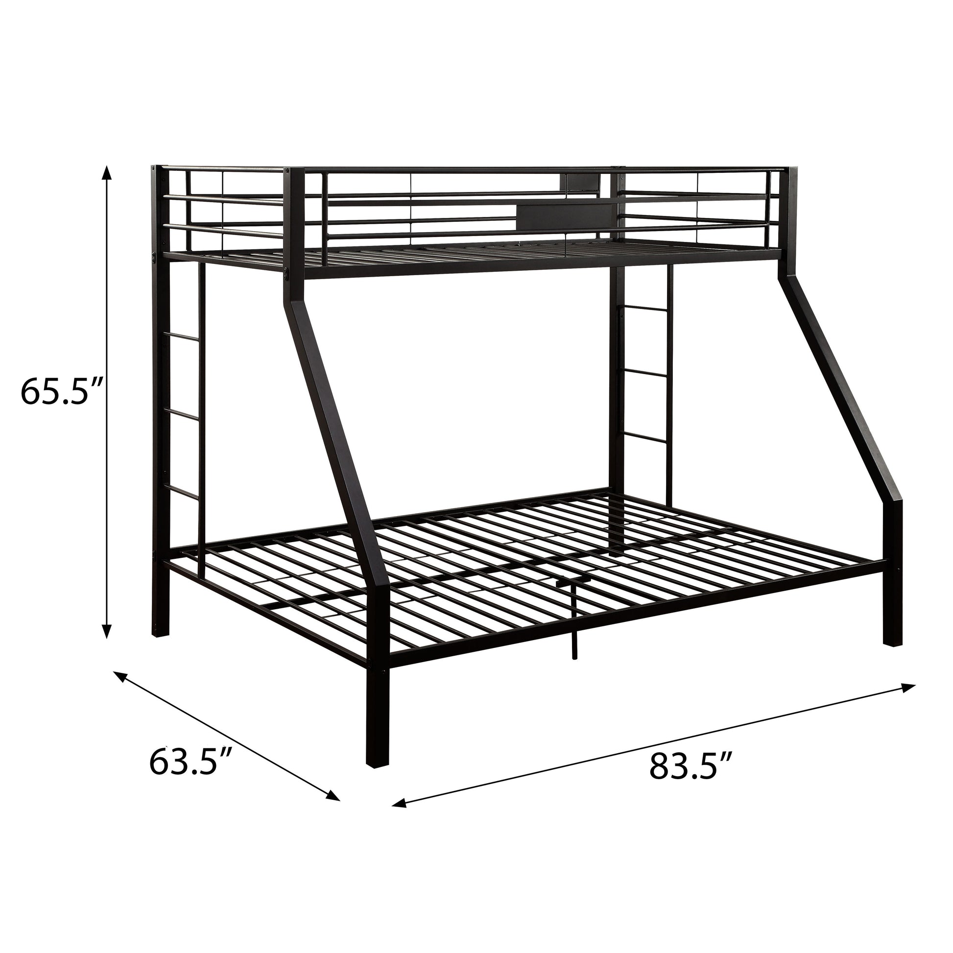 Black metal twin over twin bunk bed with integrated ladder  height