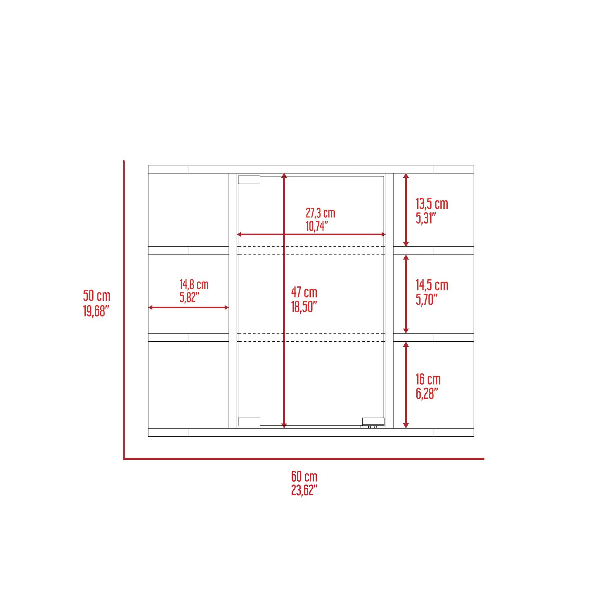 Shelving unit dimensions cm wide cm high with internal compartments measuring cm x cm