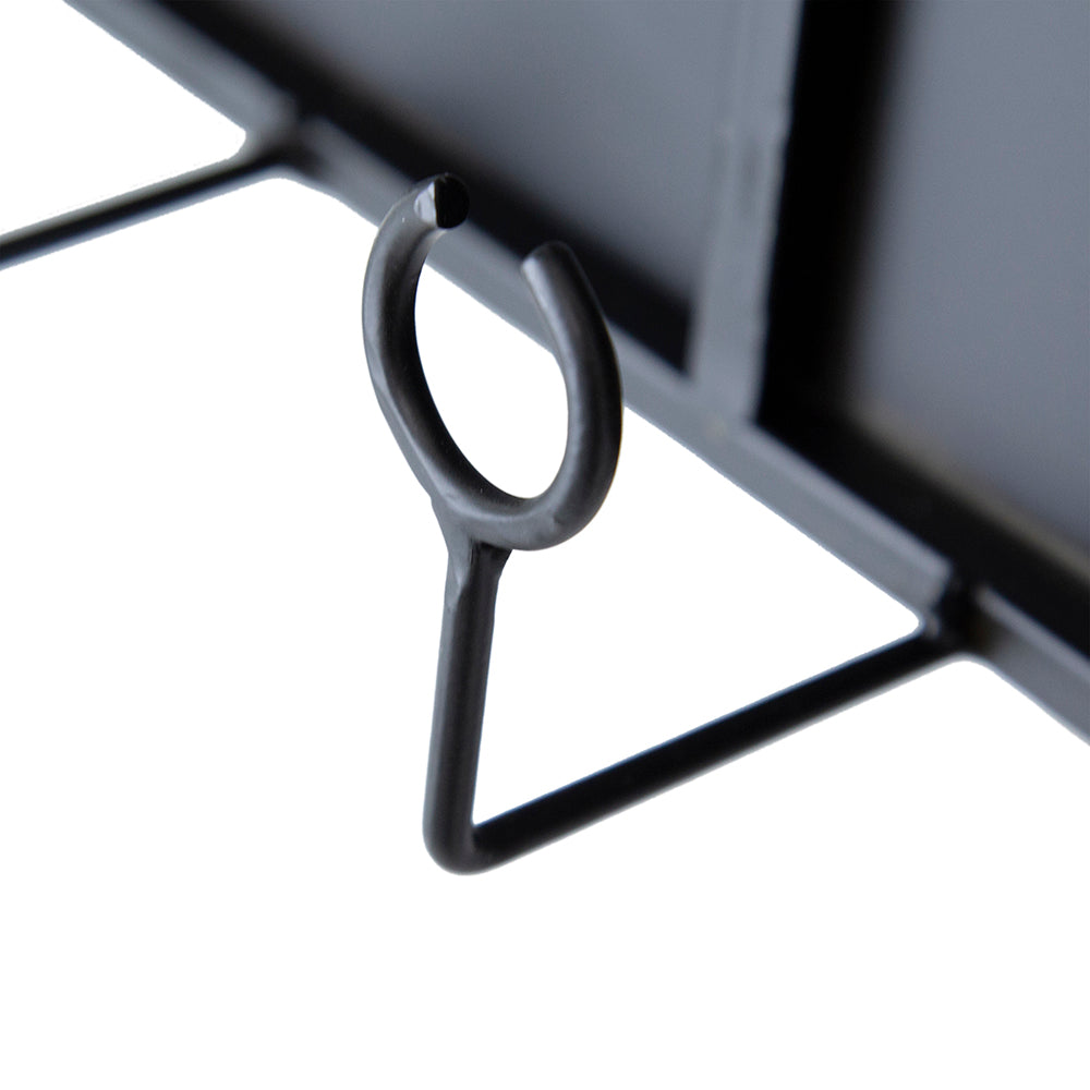 Closeup of a black metal hanging hook for a lantern or decorative item