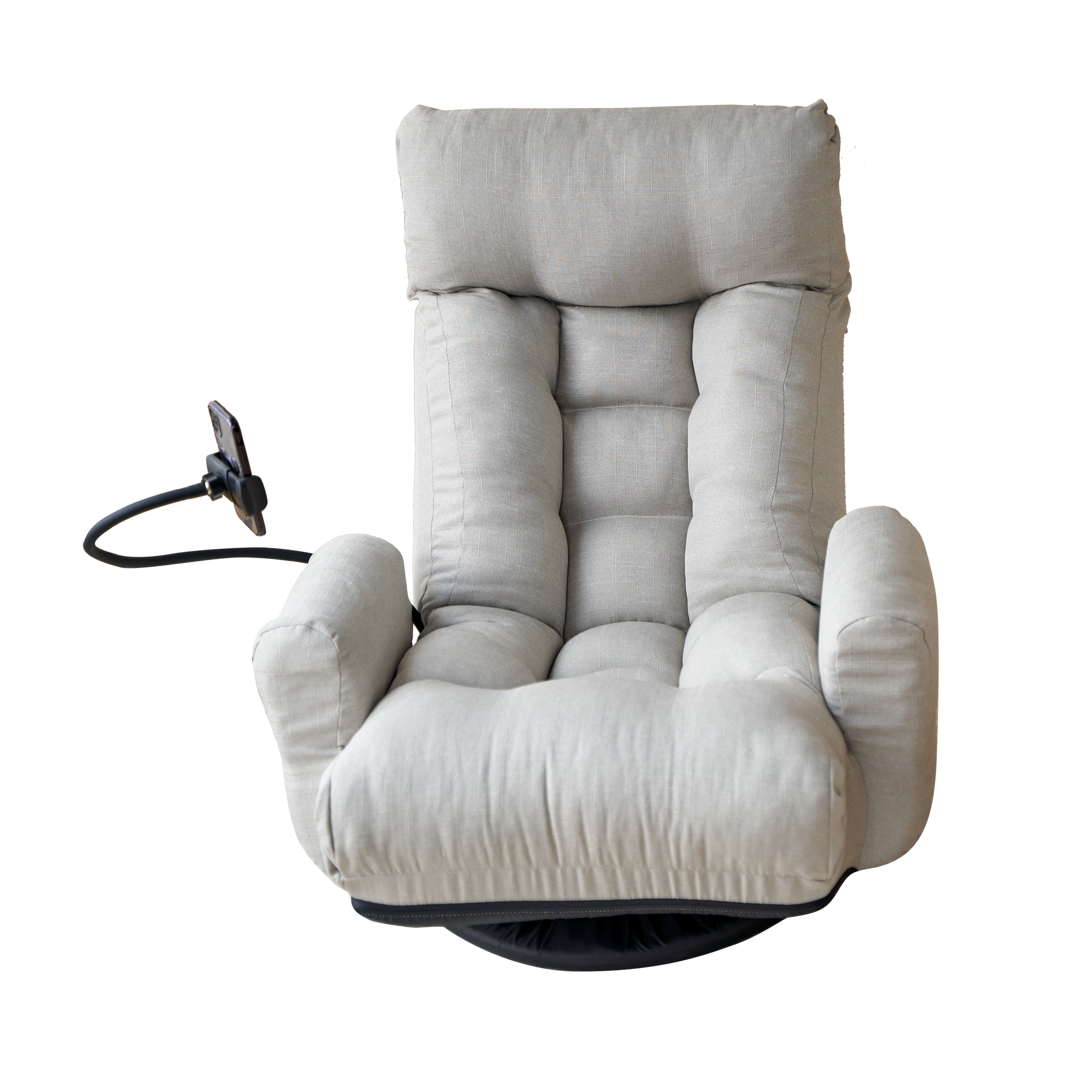 Light grey linen floor chair with adjustable back and padded seat perfect for relaxation