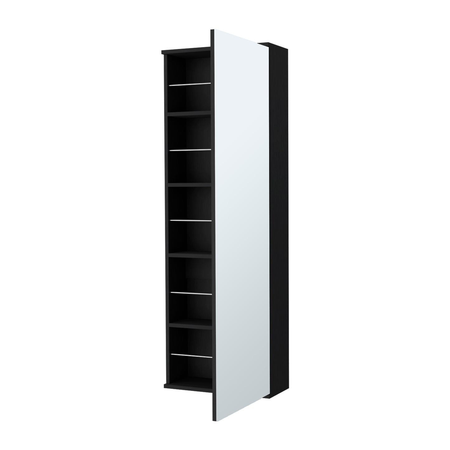 Tall black bookshelf with a modern white panel accent for contemporary homes