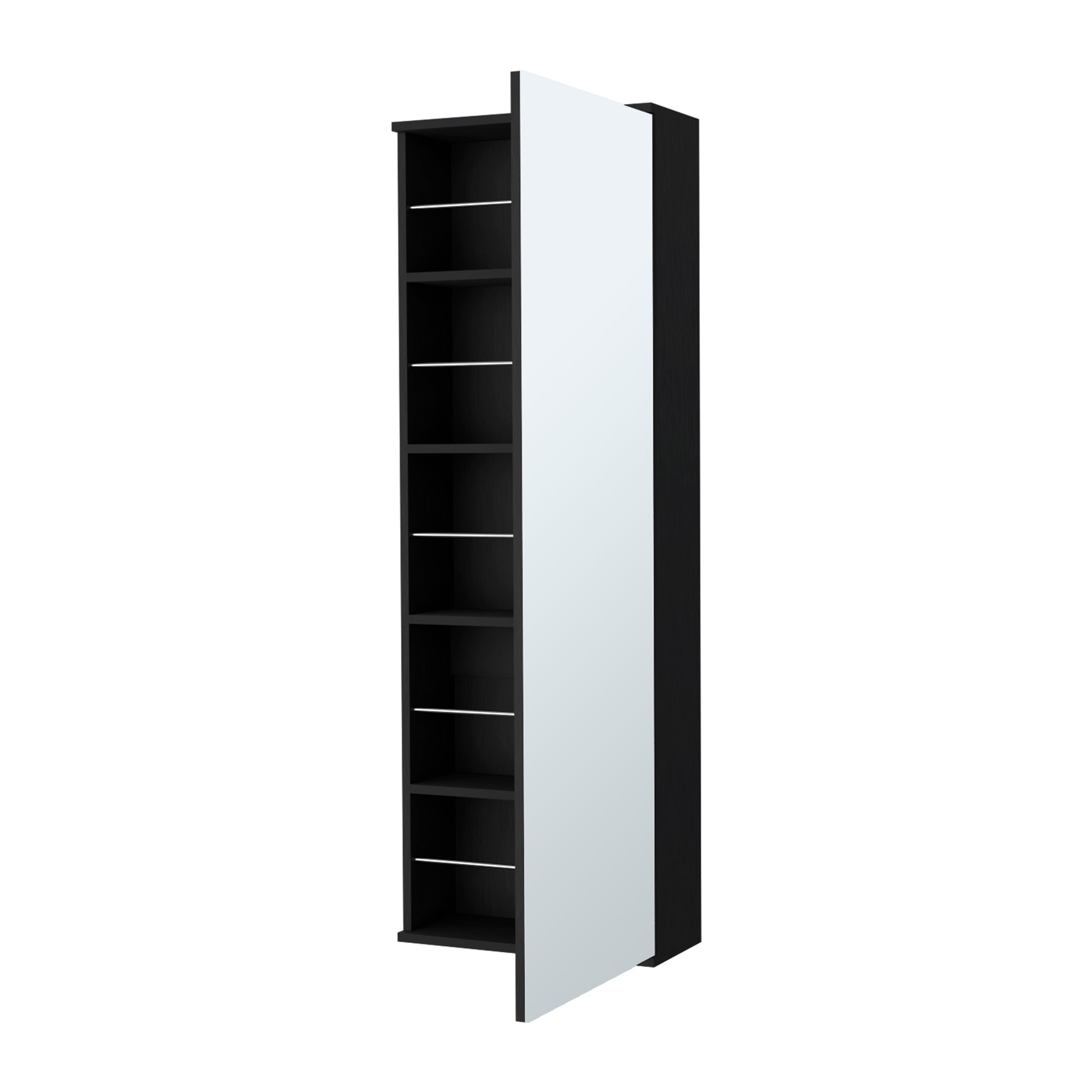 Tall black bookshelf with a modern white panel accent for contemporary homes