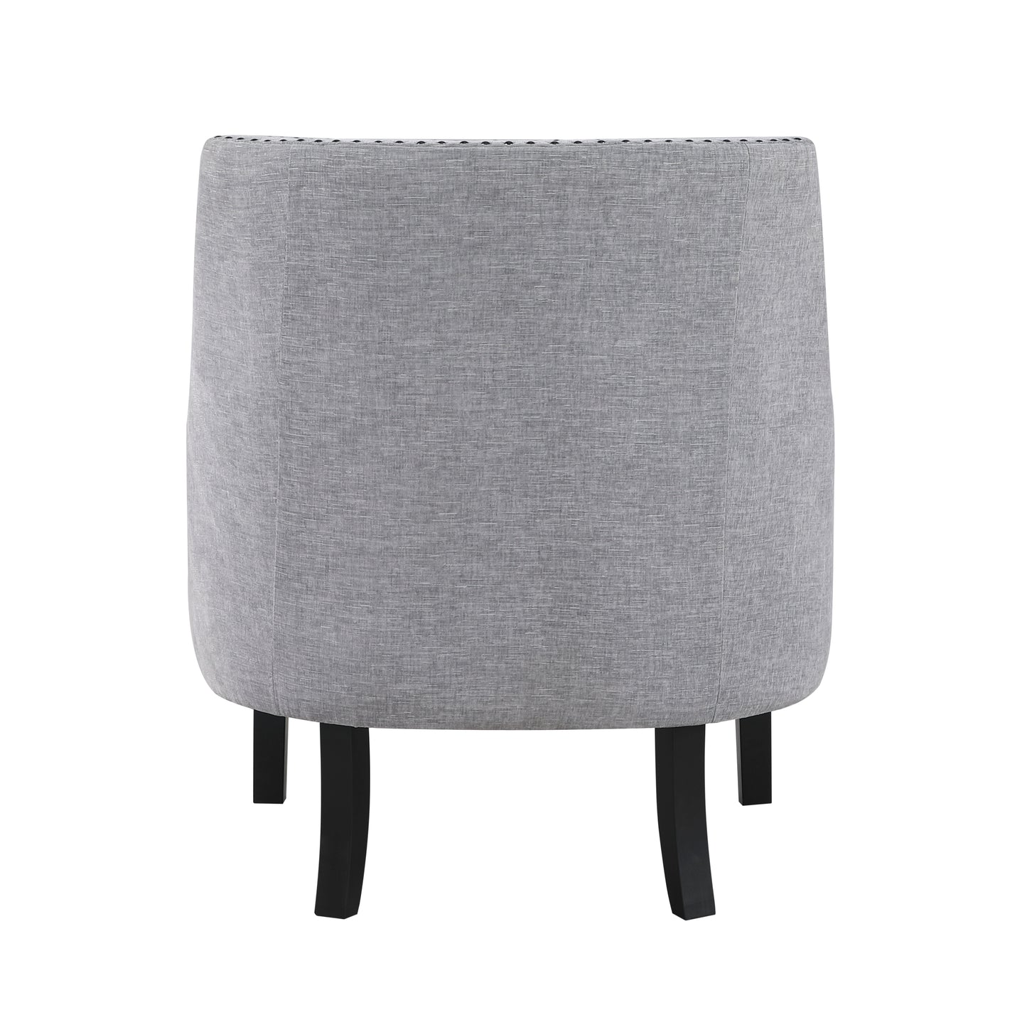 Tufted back grey fabric accent chair with dark wooden legs for living room decor