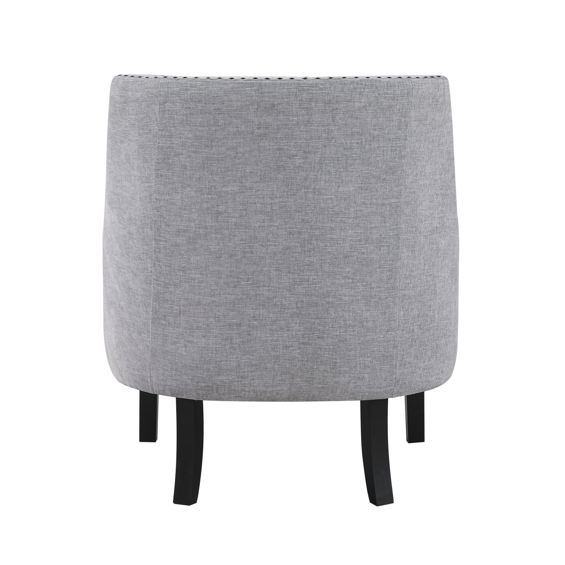 Tufted back grey fabric accent chair with dark wooden legs for living room decor