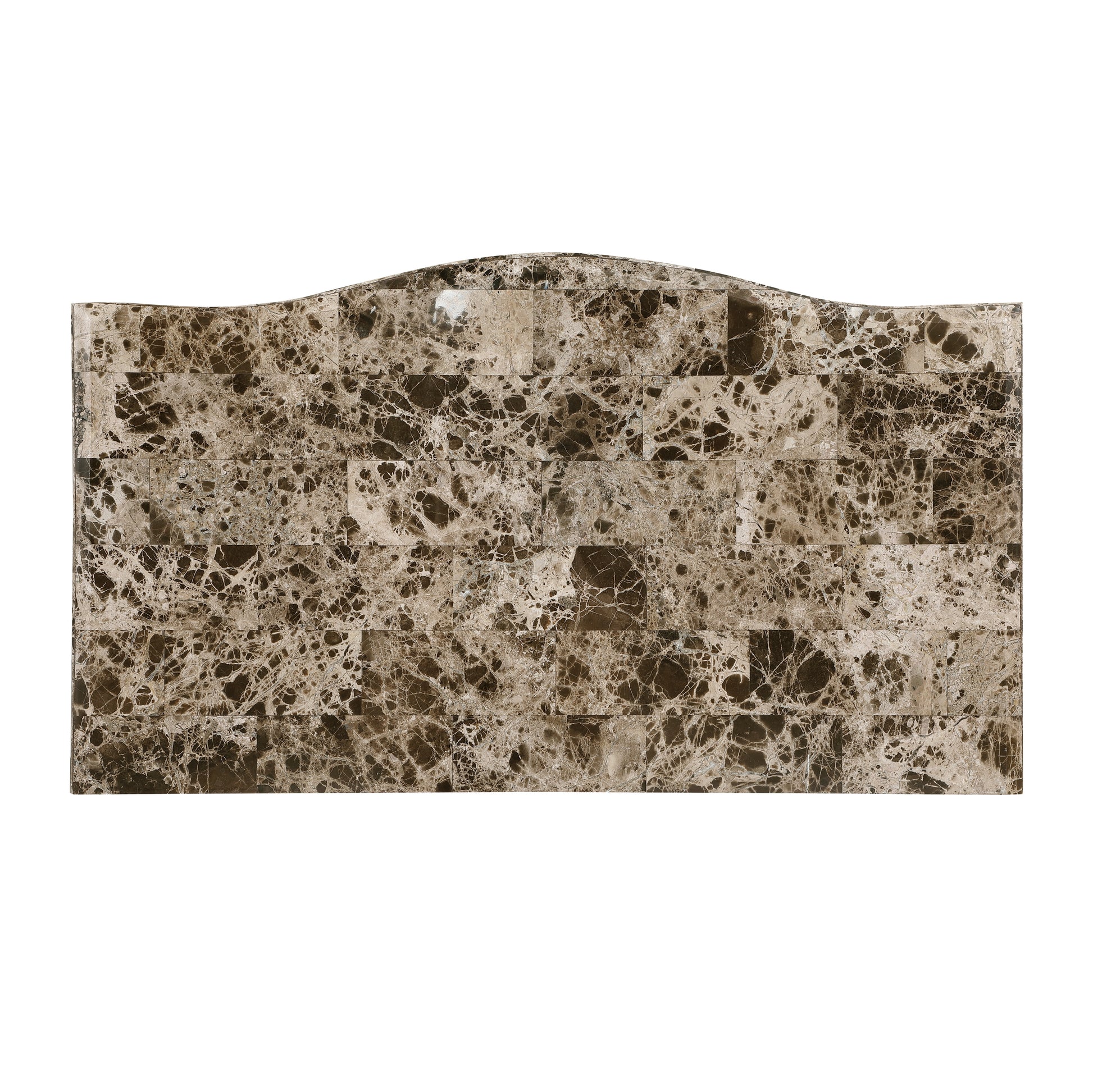 Brown marble mosaic headboard with a wavy top edge ideal for a luxurious bedroom decor