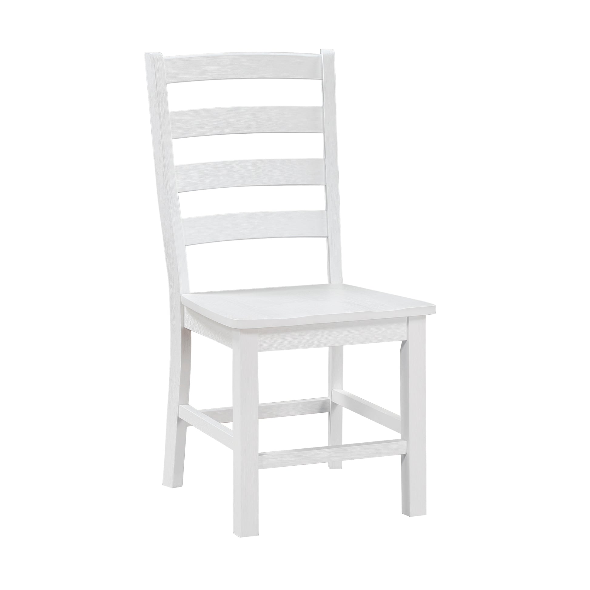 White wooden dining chair with slatted back and sturdy frame for kitchen use