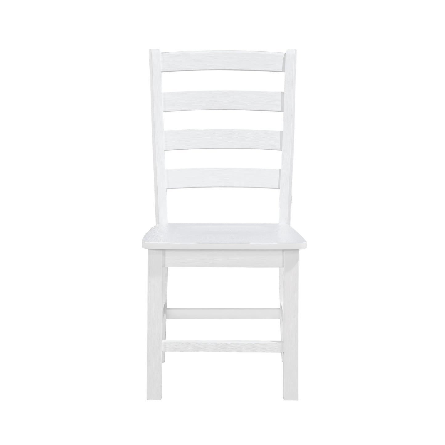 White ladder back dining chair with wooden seat and slatted backrest