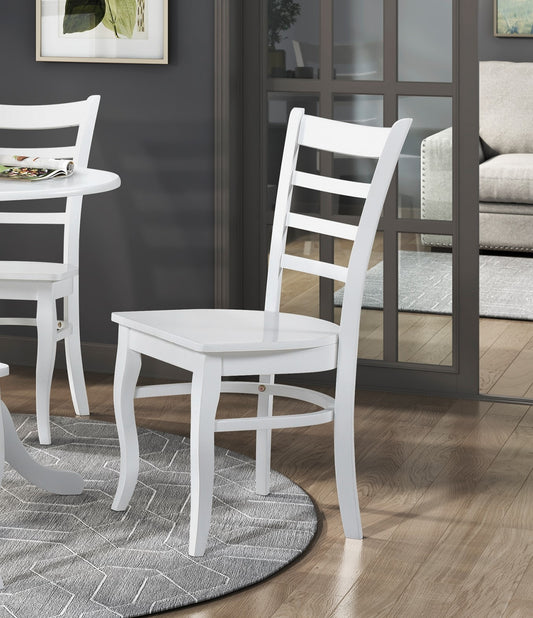 White wooden dining chair with ladder back design