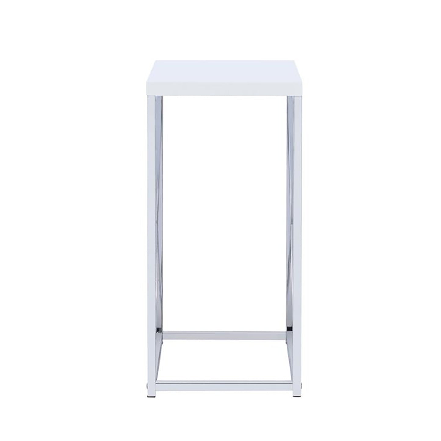 Sleek white modern accent table with chrome legs perfect for small spaces