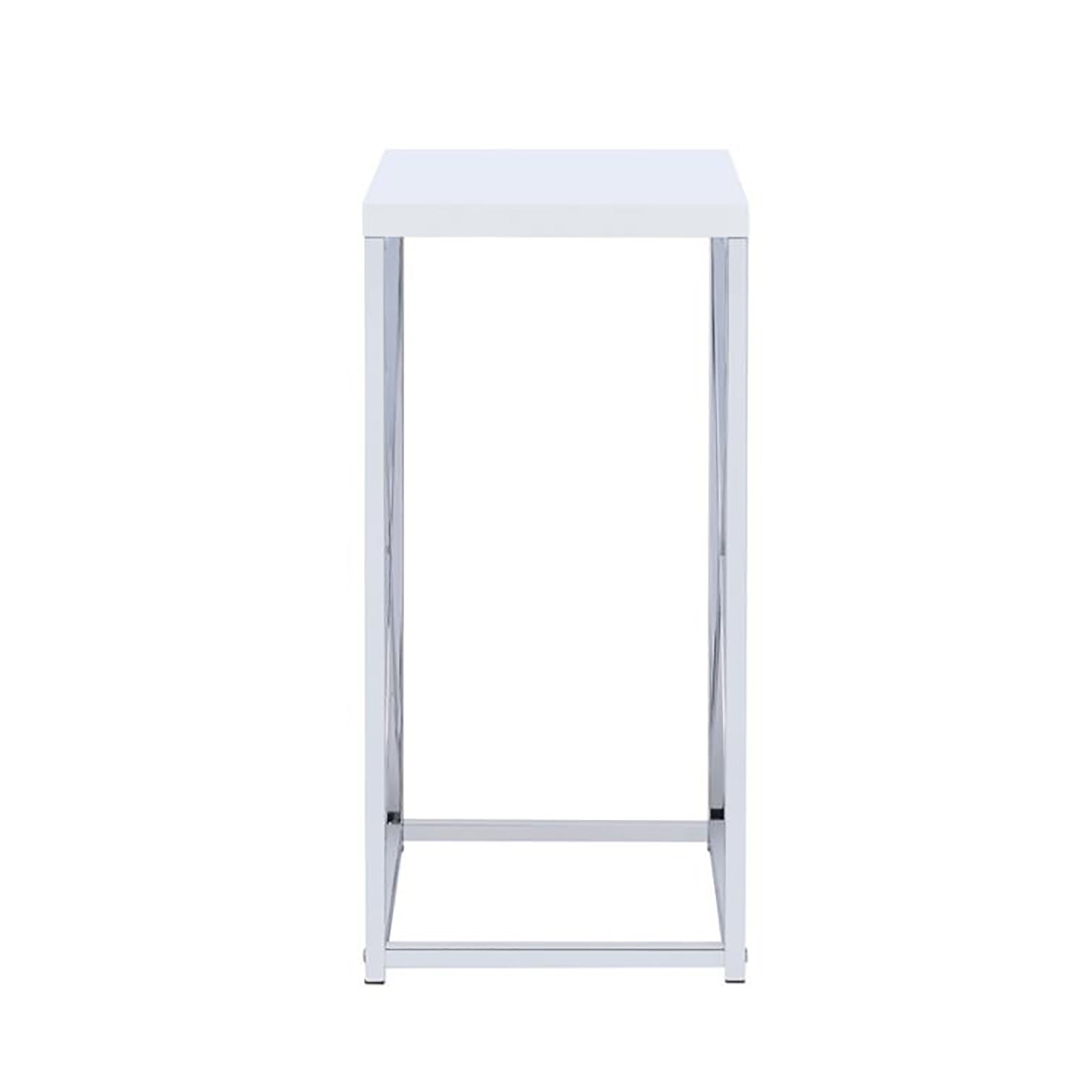 Sleek white modern accent table with chrome legs perfect for small spaces