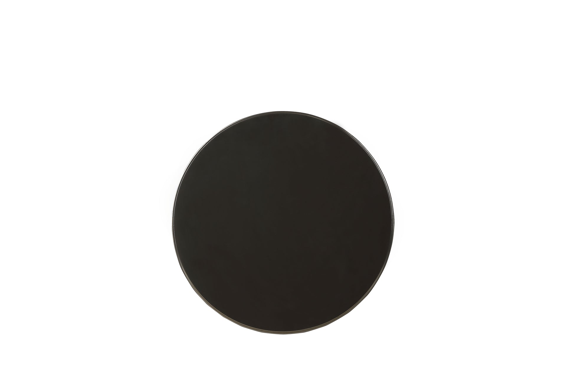 Glossy black round tray with brushed metal rim