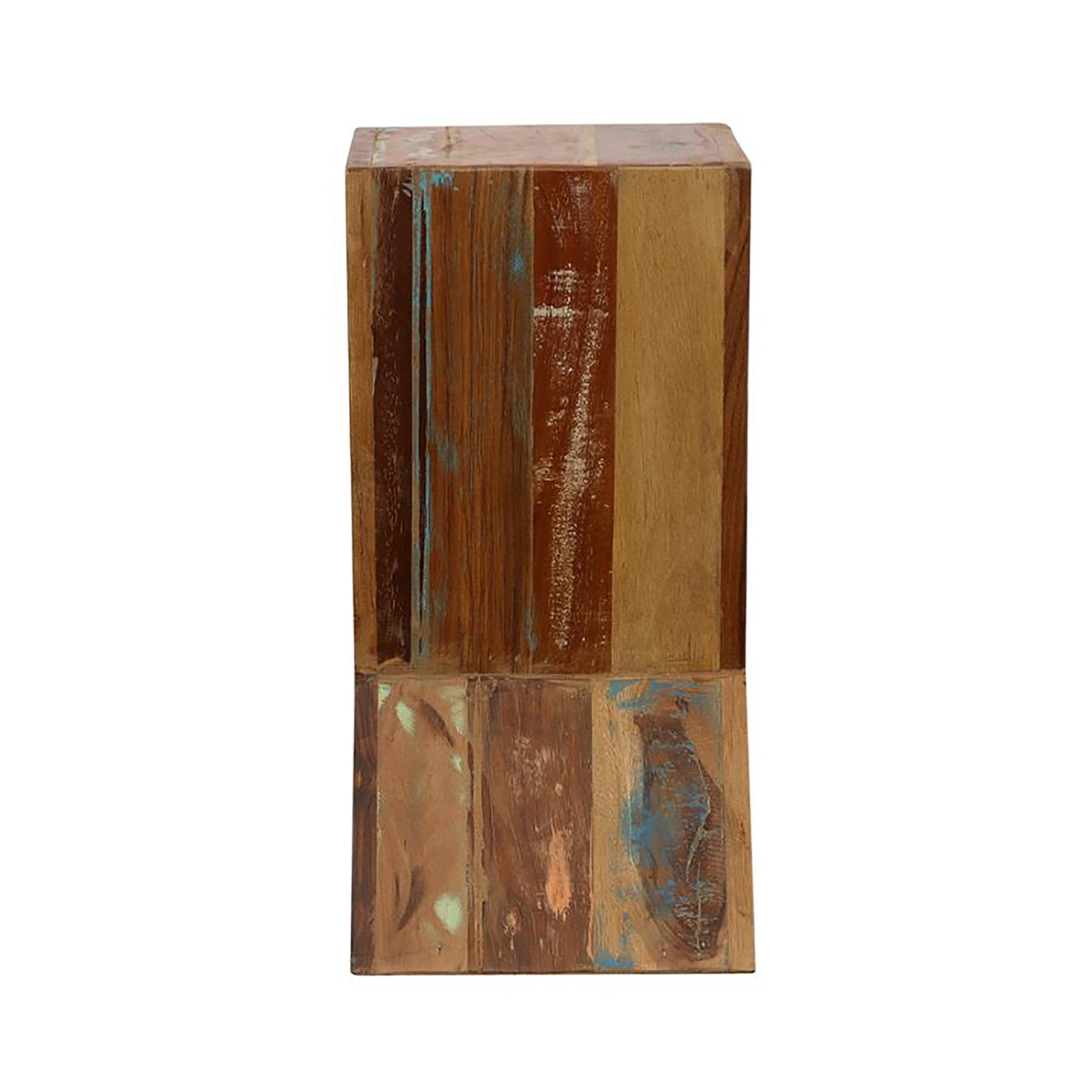 Reclaimed wood accent table with rustic multicolored finish