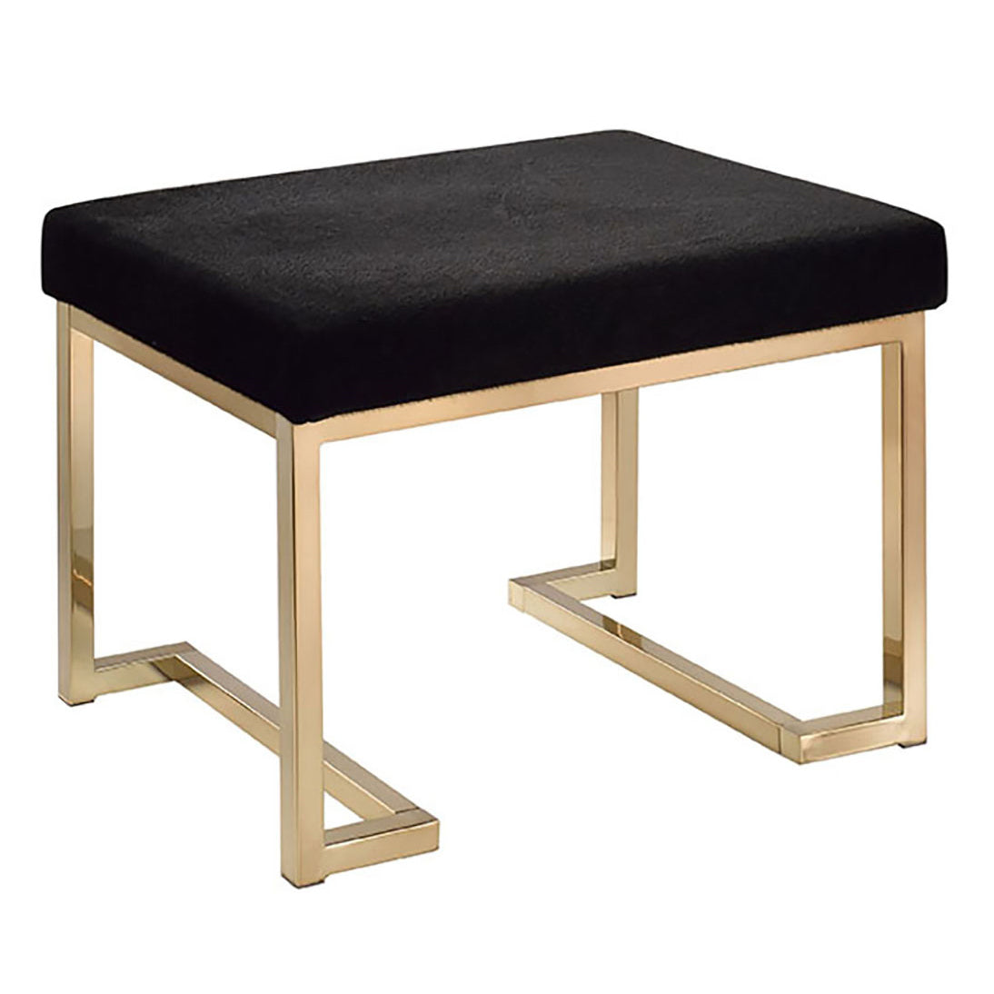 Black velvet ottoman with polished gold metal frame modern accent furniture
