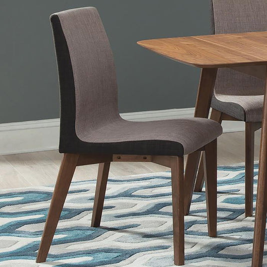 Modern dining chair with grey upholstered seat and back oak legs
