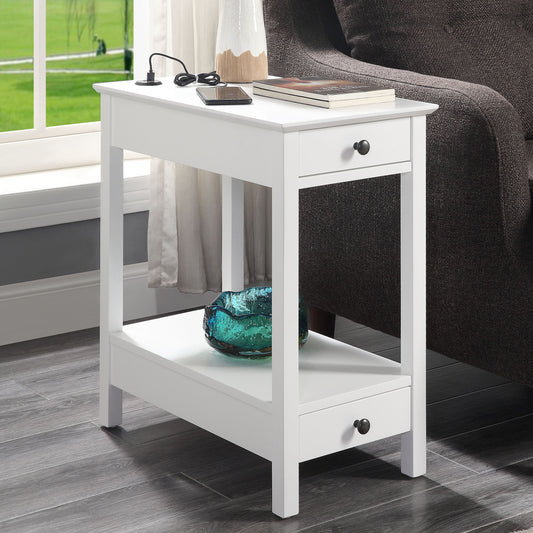 Slim white Ctable with builtin drawer perfect for small spaces