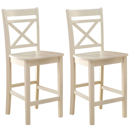 Cream upholstered kitchen island bar stools with xback design and sturdy wooden legs