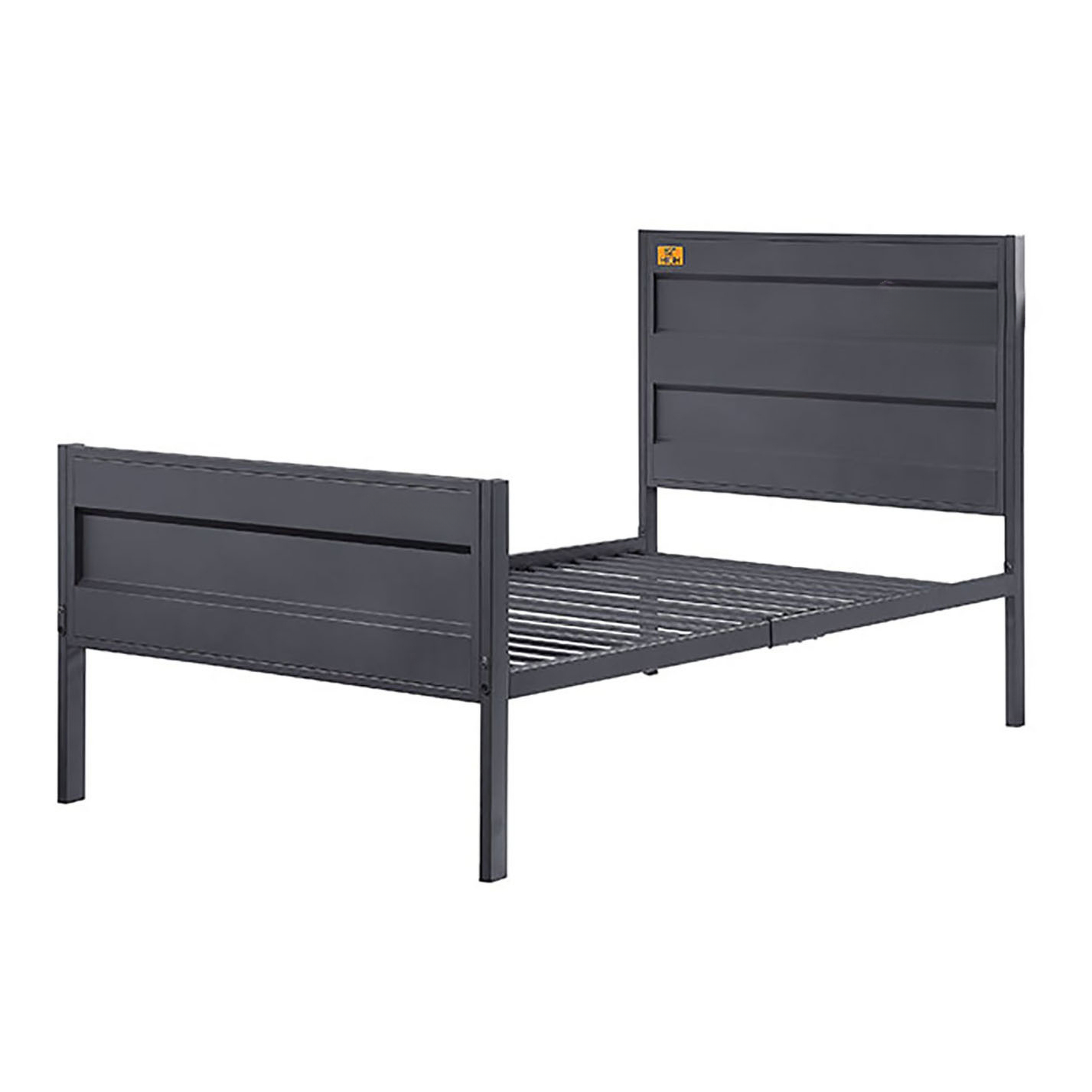 Dark gray modern metal bed frame with slatted support minimalist design