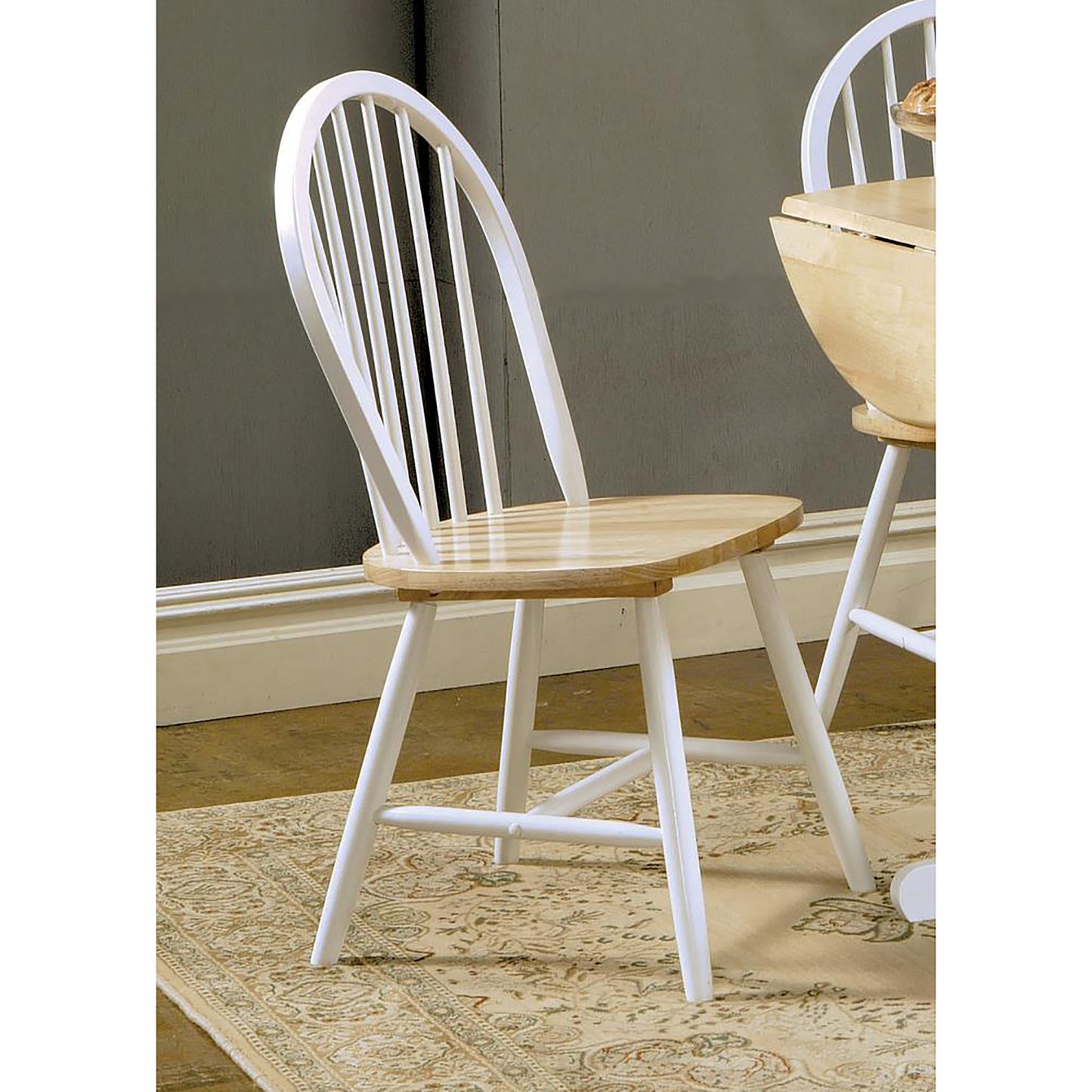 Classic white spindle back dining chair with natural wood seat perfect for kitchen or dining room