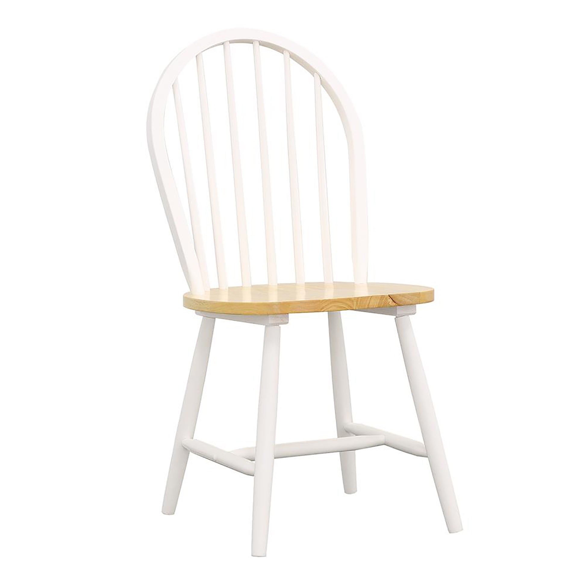 Classic white Windsor dining chair with natural wood seat